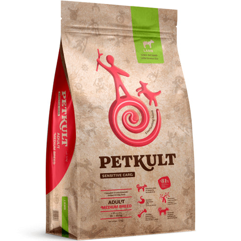 Hrana uscata pentru caini Petkult Sensitive Adult Talie Medie Miel si orez 12kg